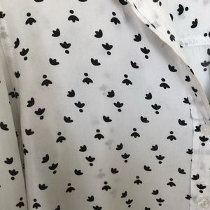 Bird Print Button Down White Top L